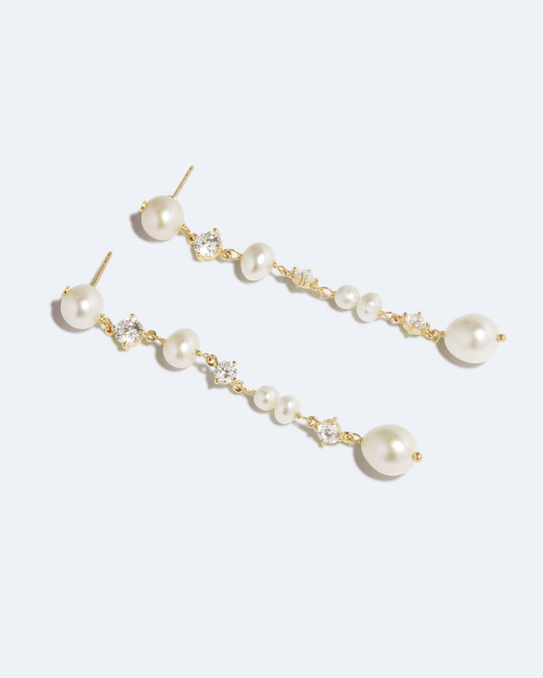Moontide - Pearl and Zirconia Recycled Gold Vermeil Earrings