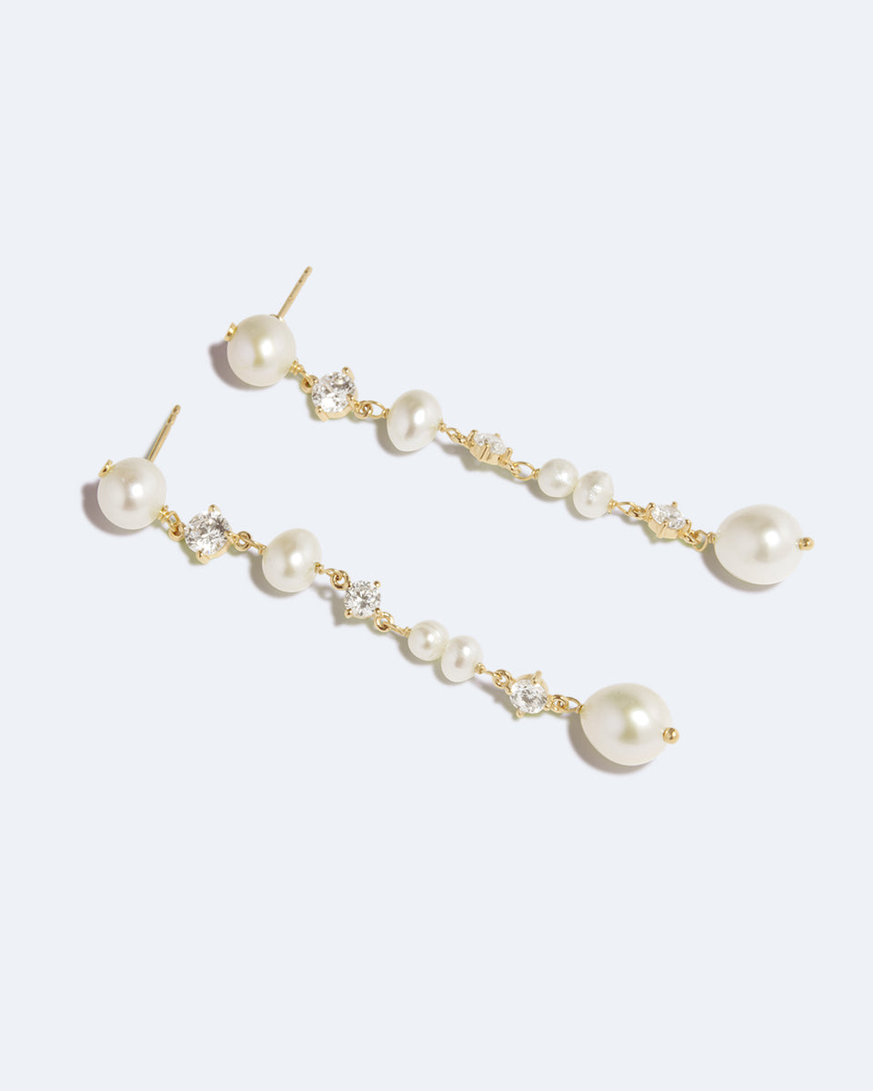 Moontide - Pearl and Zirconia Recycled Gold Vermeil Earrings
