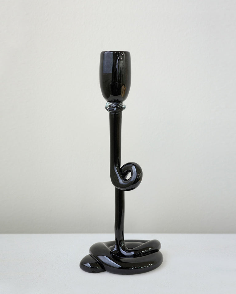Thaw - Recycled Glass Candlestick in Black