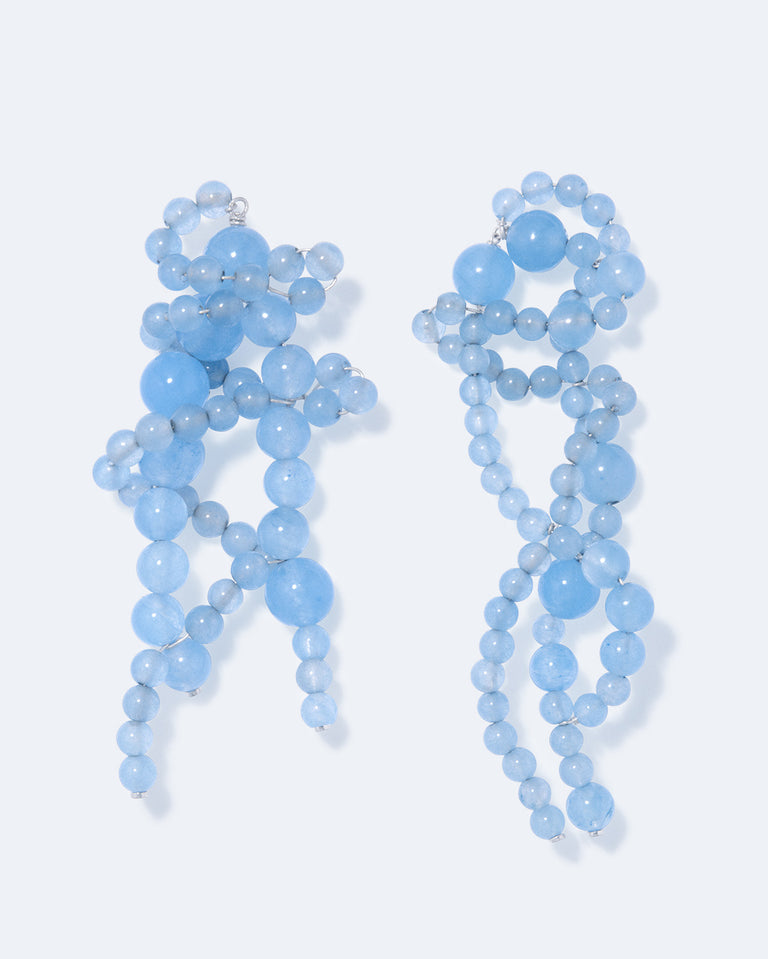 H86 - Boucles d'oreilles en agate bleue en dentelle et argent recyclé