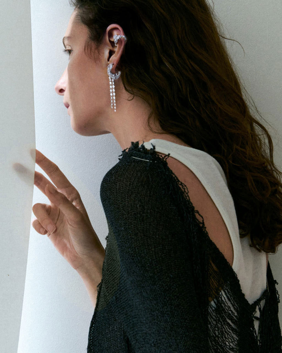 Dropping Light - Zirconia and Recycled Silver Ear Cuff