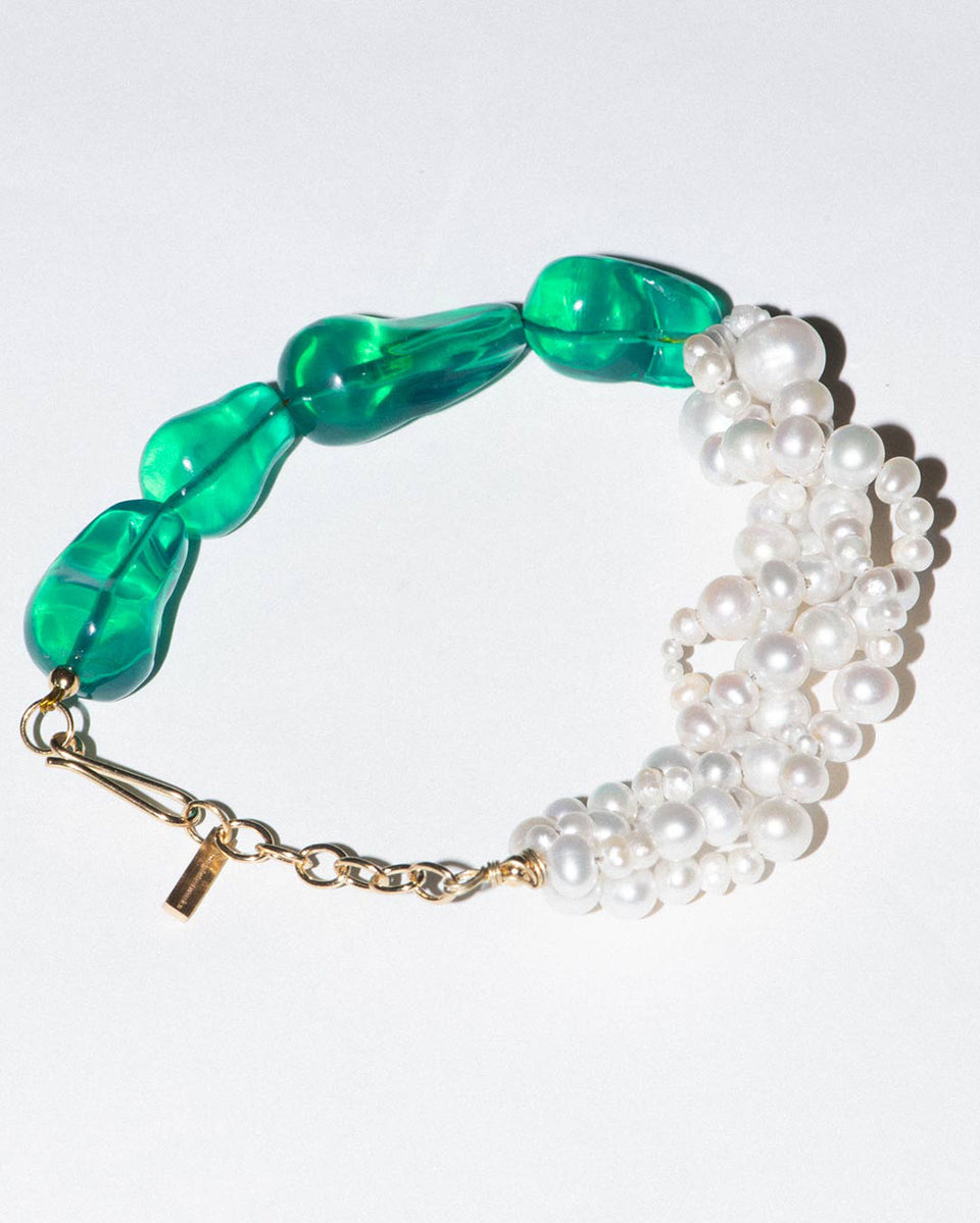 Parade of Possibilities II - Pearl and Green Bio Resin Gold Plated Bracelet