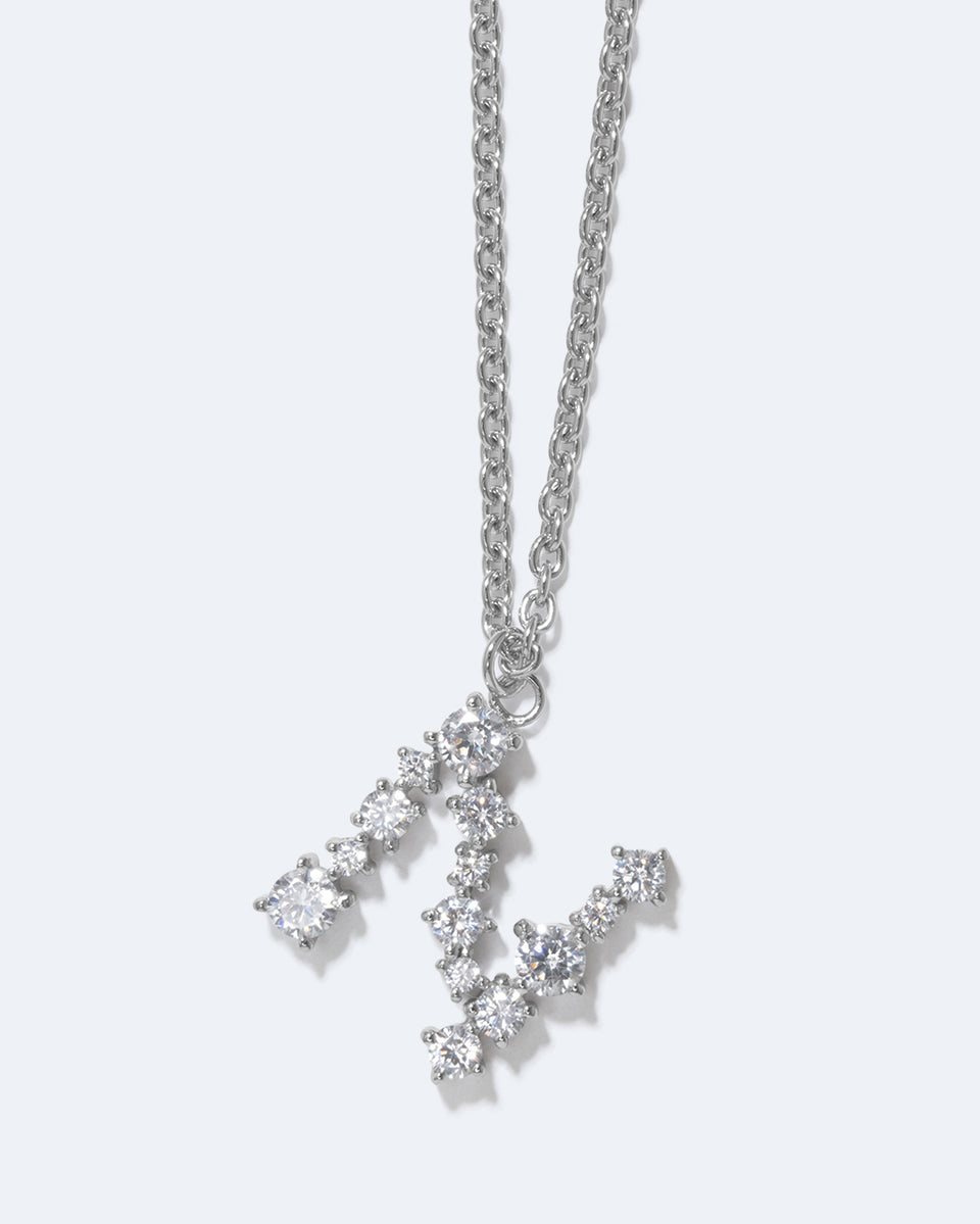 Glitchy N - Cubic Zirconia and Rhodium Plated Pendant