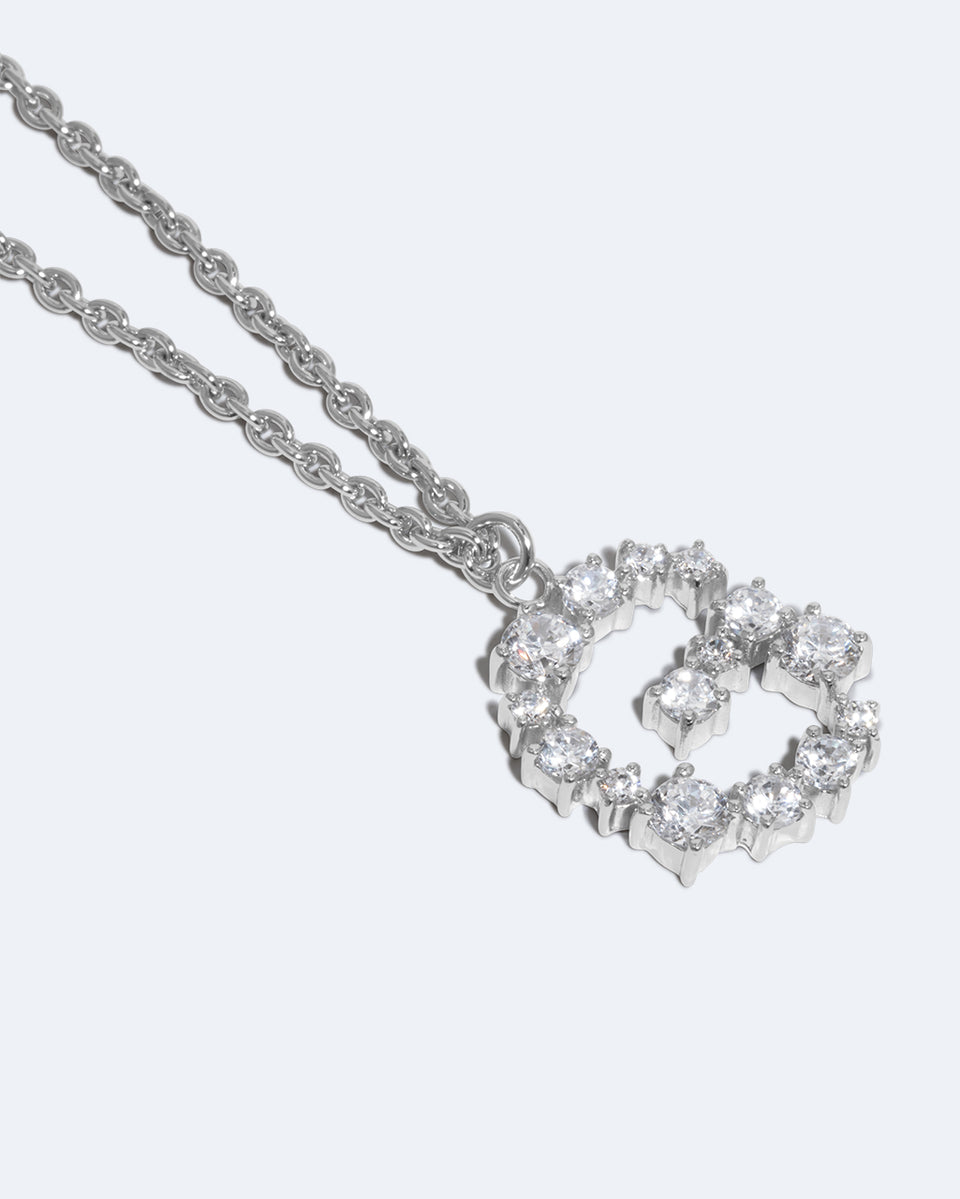 Glitchy G - Cubic Zirconia and Rhodium Plated Pendant