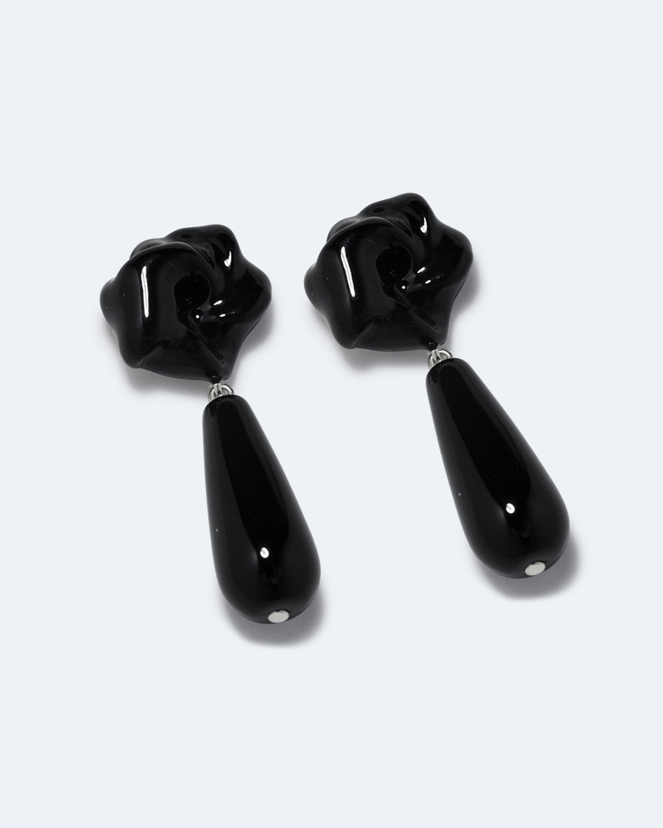 Les profondeurs du temps - Boucles d'oreilles en argent recyclé, onyx noir et émail