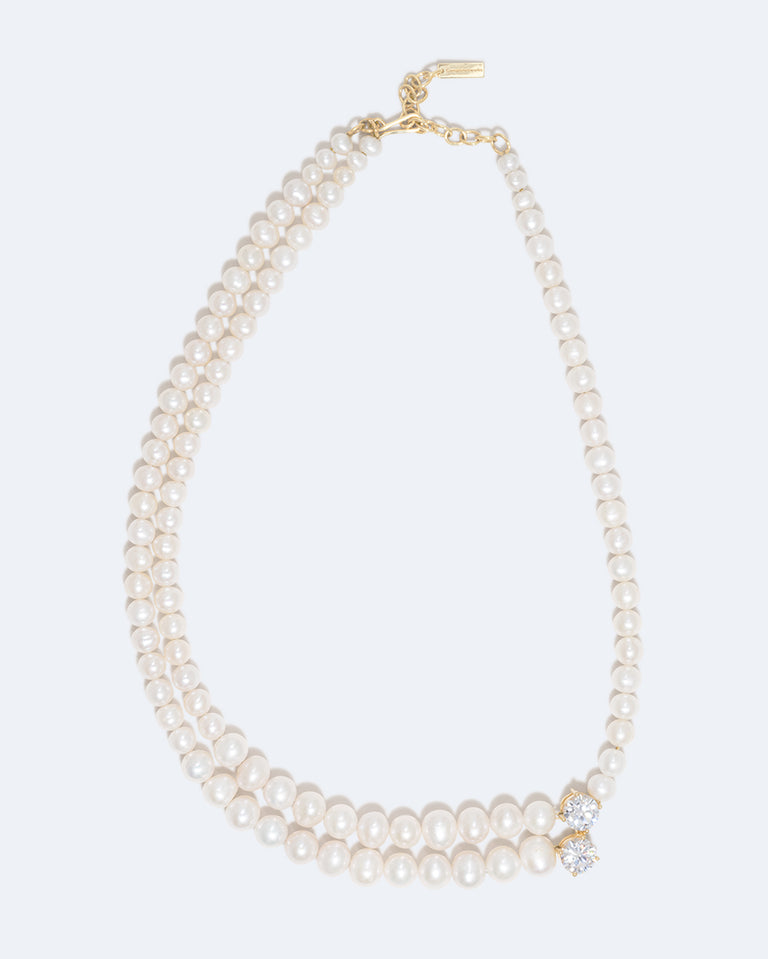 The Light of the Past - Pearl and Zirconia Recycled Gold Vermeil Necklace