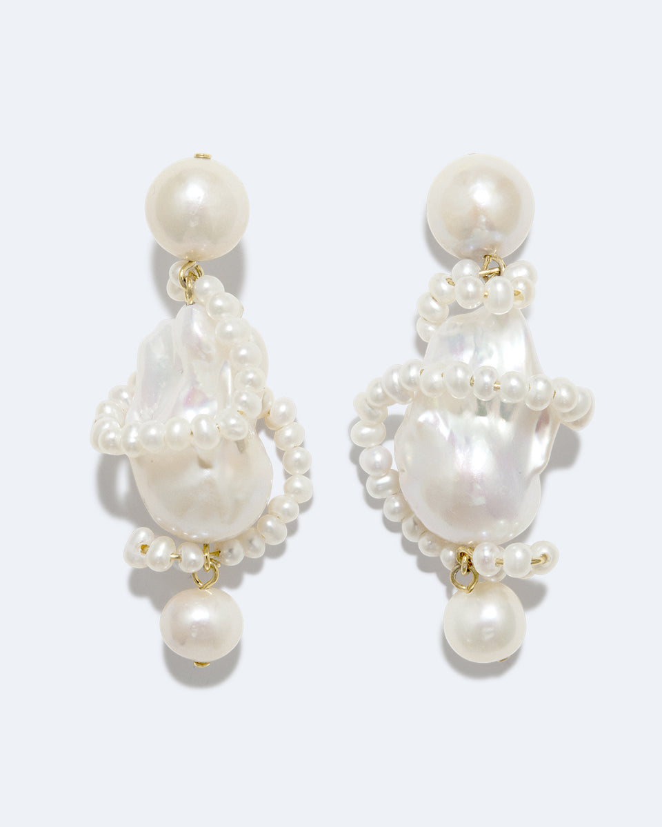 Boucles d'oreilles Carvings en vermeil d'or recyclé et perle