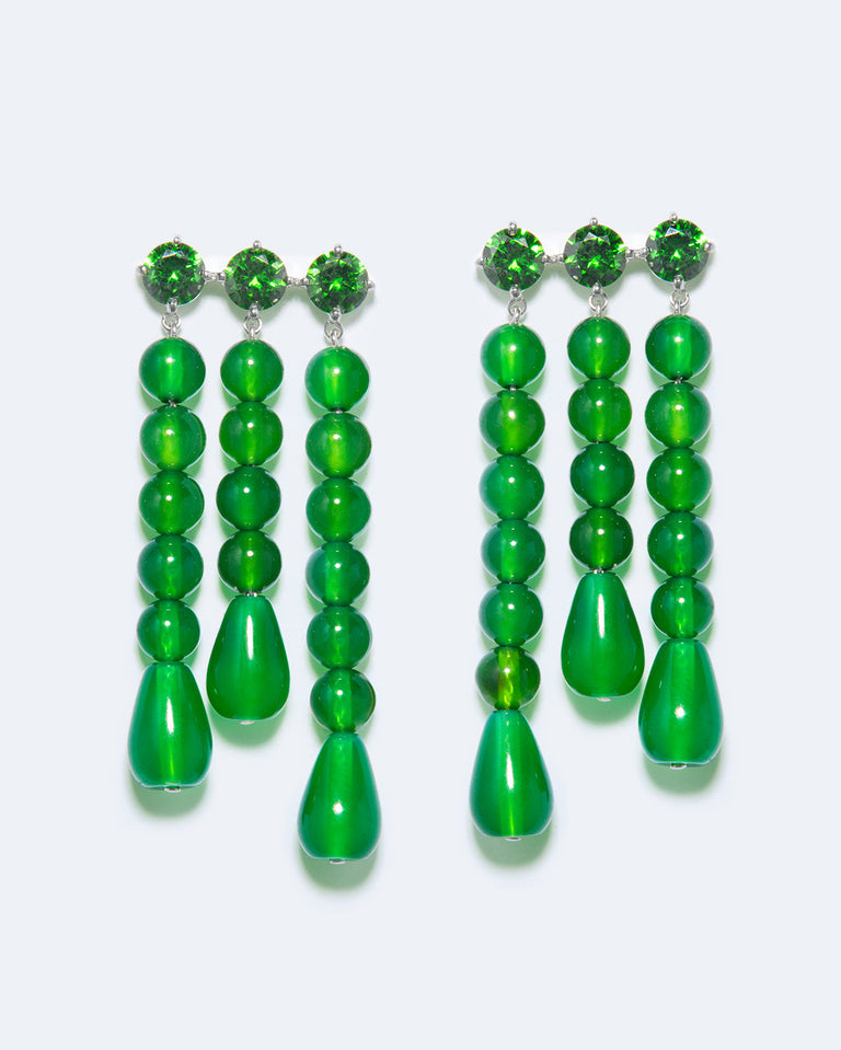 Weeping Willow - Zirconia, Green Chalcedony and Agate Earrings