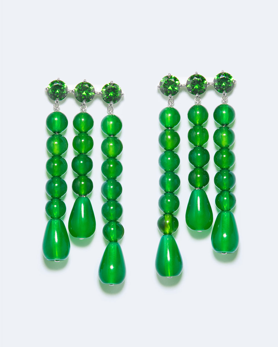 Weeping Willow - Zirconia, Green Chalcedony and Agate Earrings