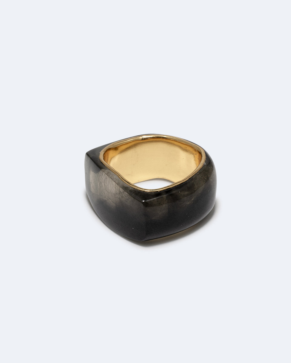 Un cercle vertueux ? - Bague chevalière en résine bio Quartz Fumé et Vermeil