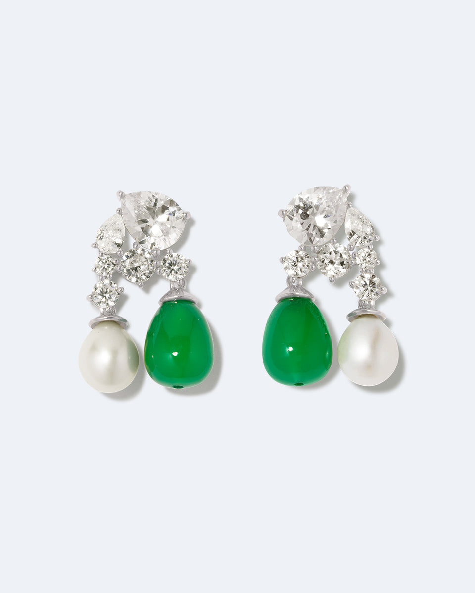 A Quiet Rebellion - Pearl, Zirconia and Green Quartz Recycled Silver Earrings