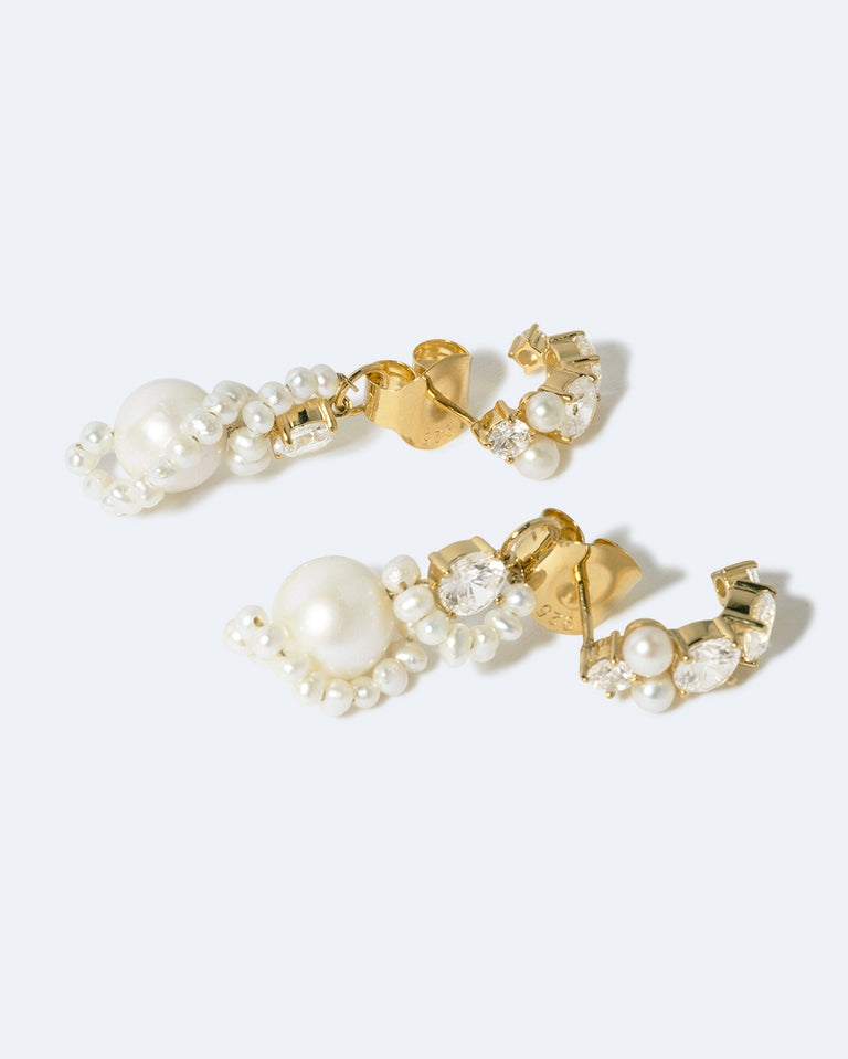 Outcrop - Pearl and Zirconia Recycled Gold Vermeil Earrings