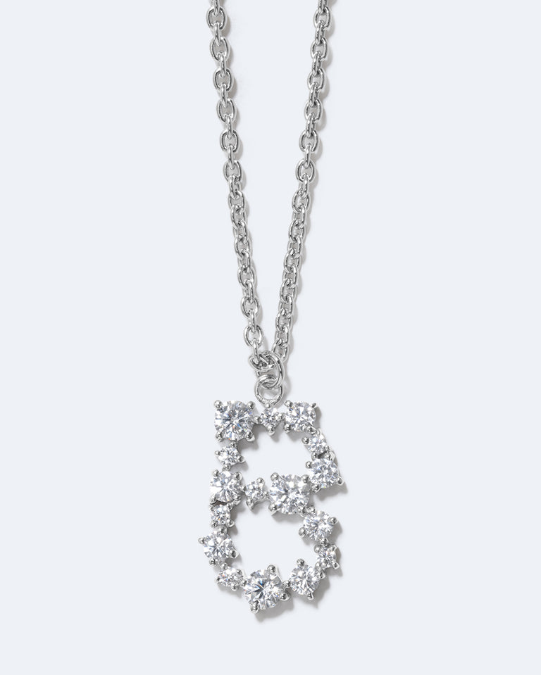 Glitchy B - Cubic Zirconia and Rhodium Plated Pendant