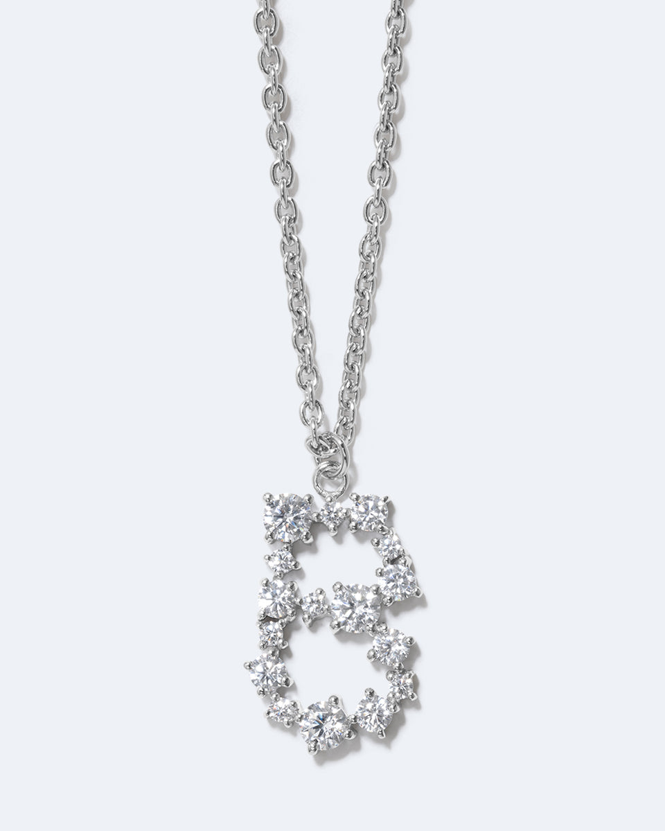 Glitchy B - Cubic Zirconia and Rhodium Plated Pendant