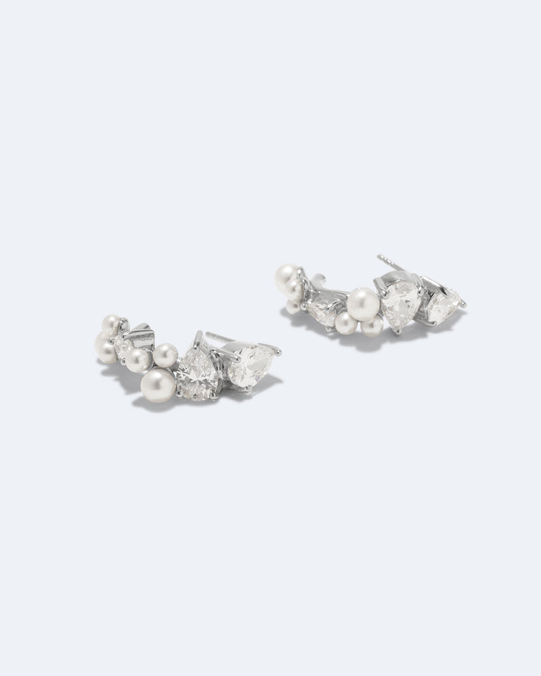 Chasing Shadows - Pearl and Zirconia Recycled Silver Earrings
