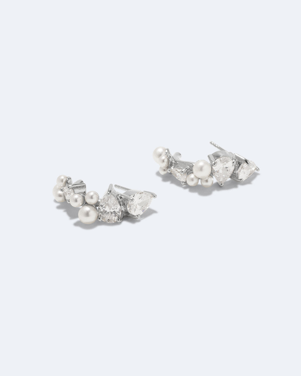 Chasing Shadows - Pearl and Zirconia Recycled Silver Earrings