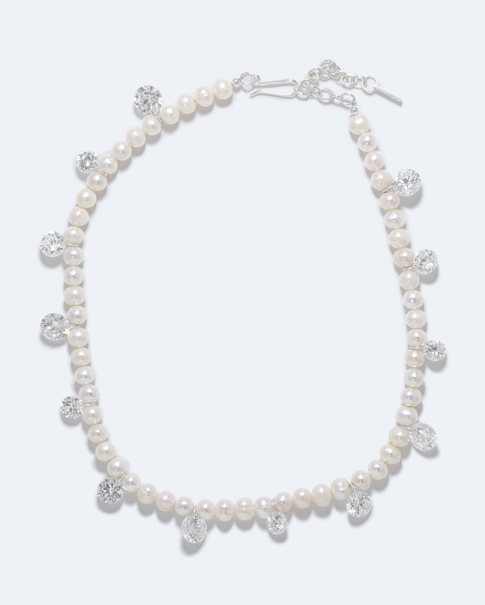 Dreaming Awake - Pearl and Zirconia Recycled Silver Necklace