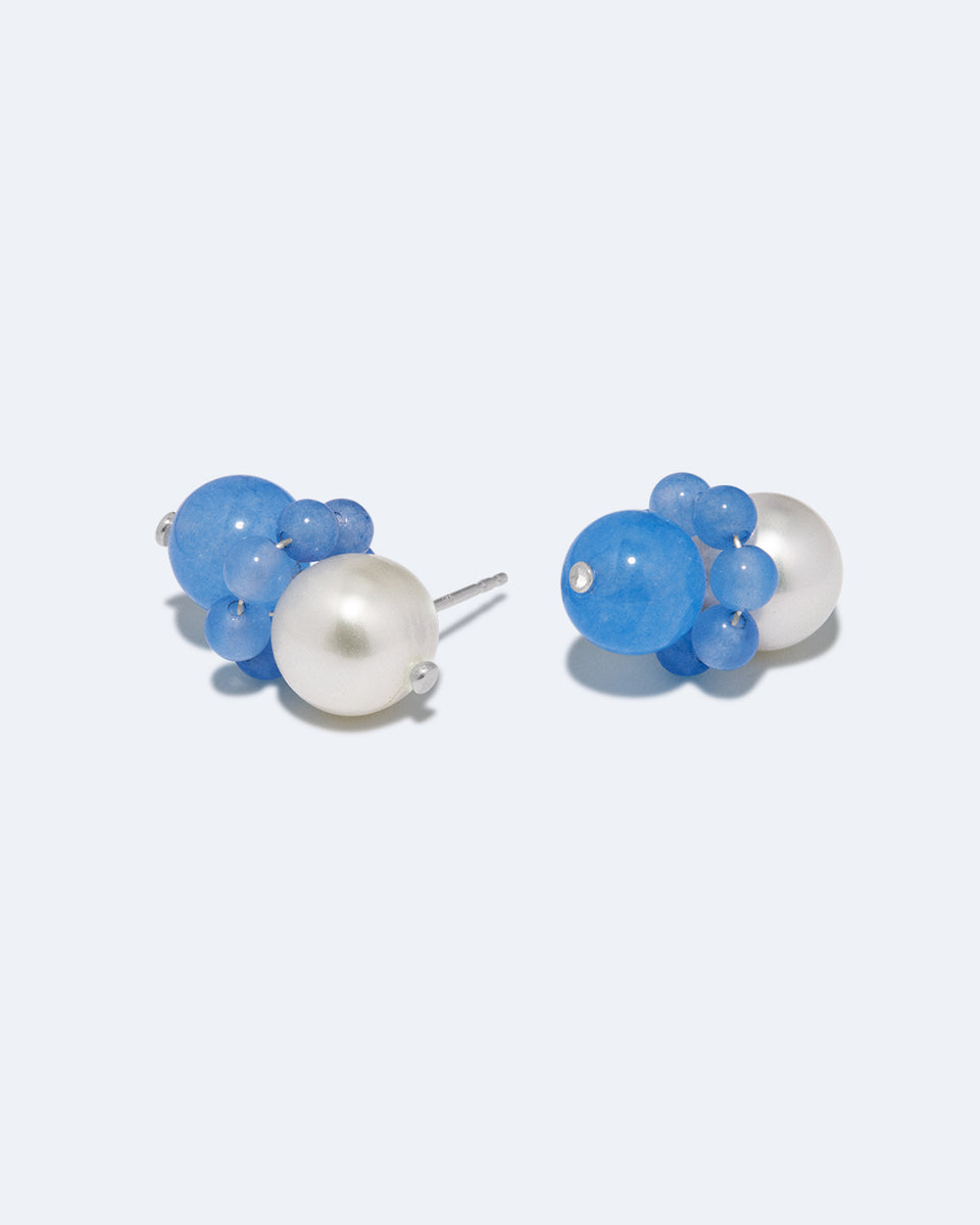 P245 - Boucles d'oreilles perles et agate bleue en argent recyclé