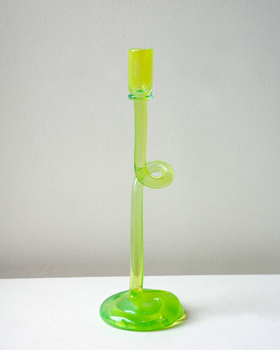 Thaw - Recycled Glass Candlestick in Acid Green