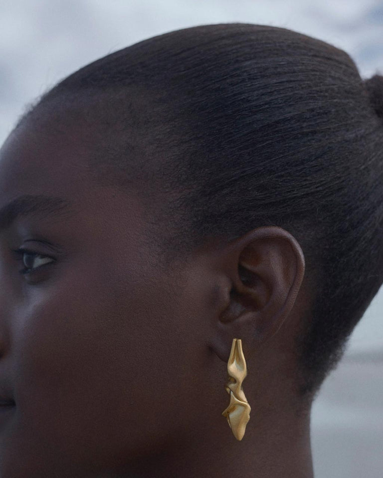 "Notsobig" Crumple - Pearl and Ceramic Gold Vermeil Earrings