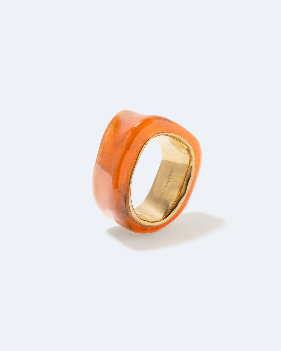 Un cercle vertueux ? - Bague Signet en Résine Bio Orange et Vermeil