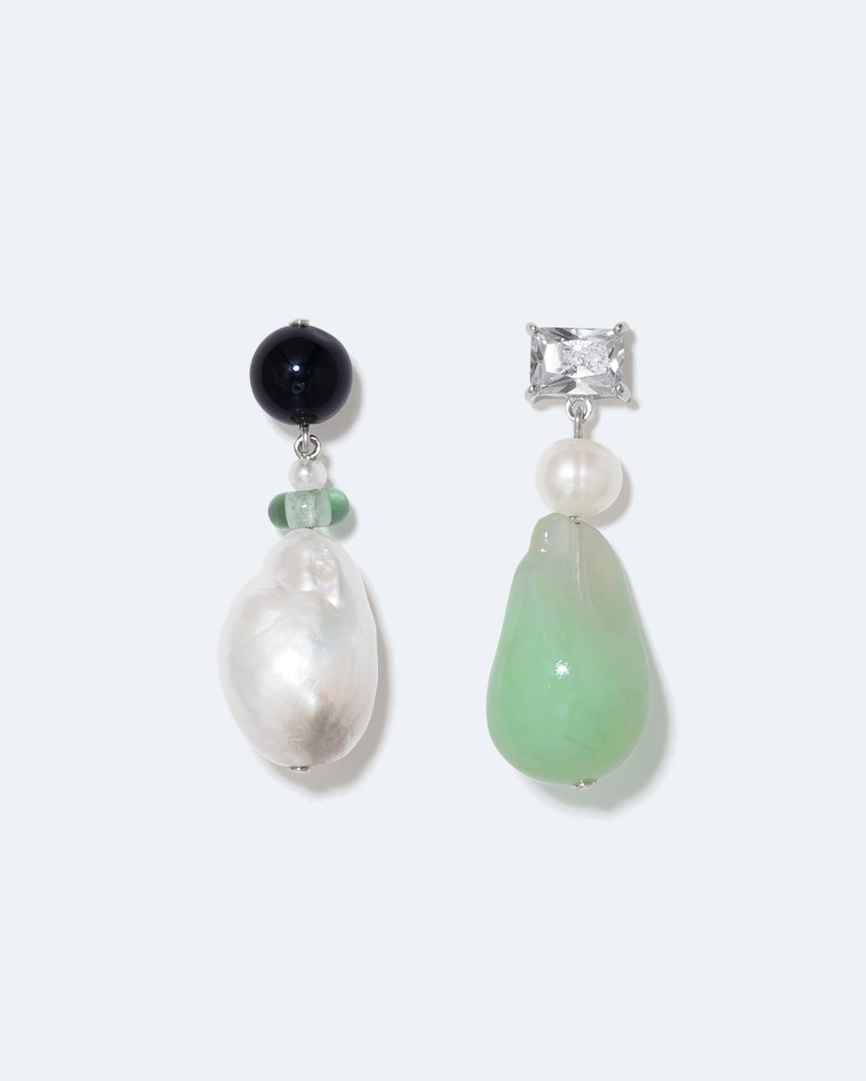 Peat - Pearl, Onyx, Bead, Resin and Zirconia Earrings