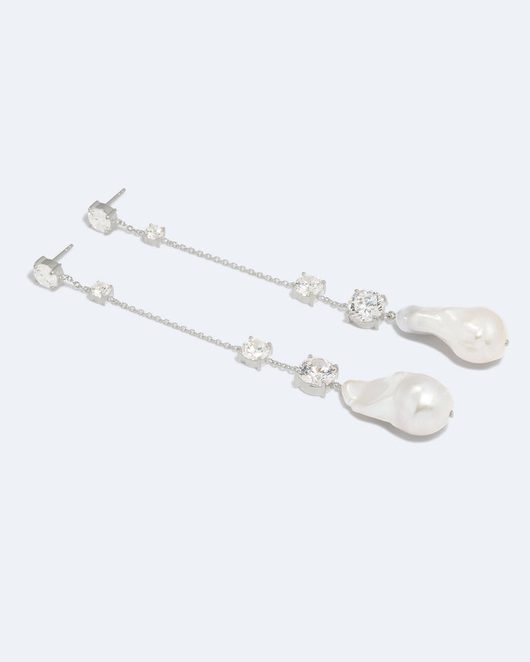 Never Give Up The Ghost - Pearl and Zirconia Recycled Silver Earrings