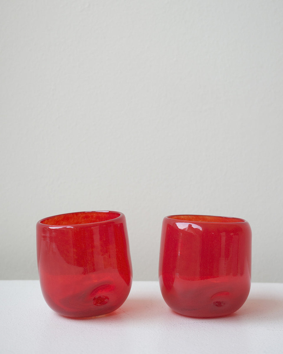 Thaw - Set of 2 Recycled Glass Dimple Cup in Red