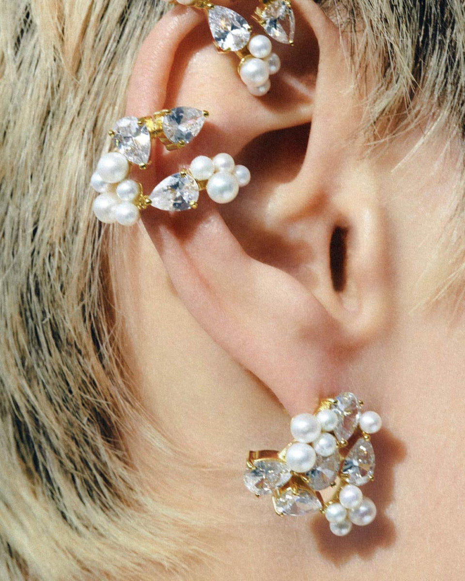 The Breaths That We Dare to Take - Pearl and Zirconia Recycled Gold Vermeil Ear Cuff