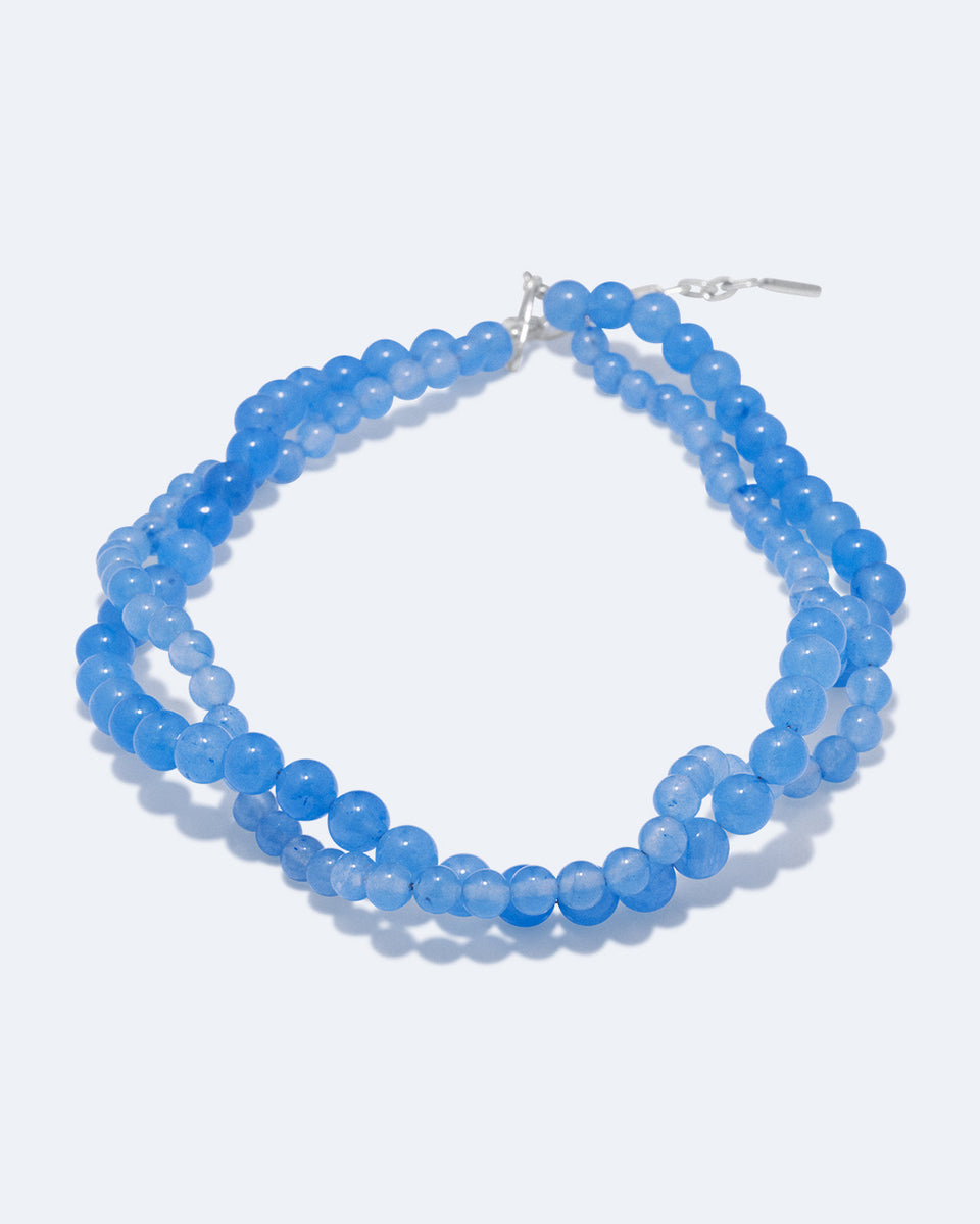 H90 - Collier en Agate bleue à dentelle et Argent recyclé