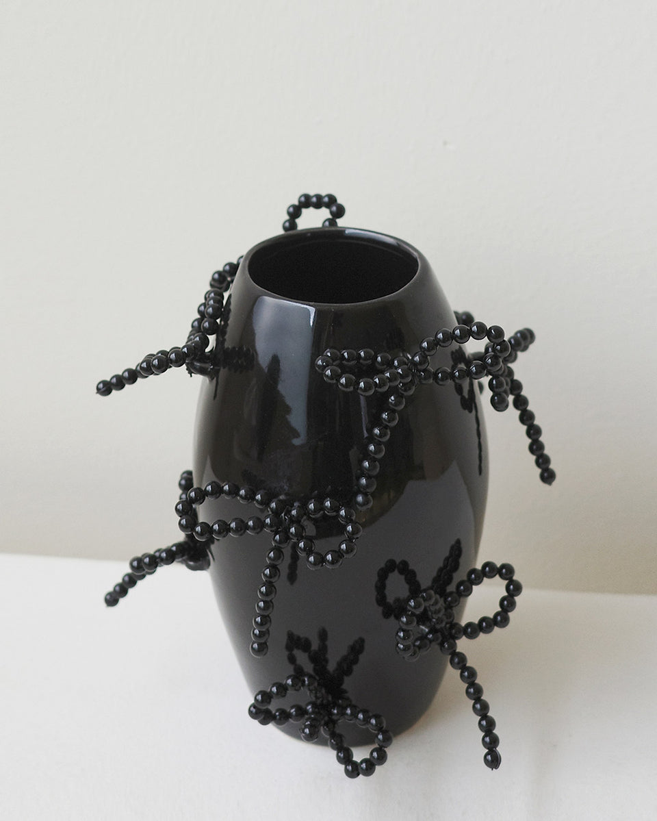 "Notsobig" Power, Corruption, Lies - Small Vase In Gloss Black w/ Faux Pearl Bows
