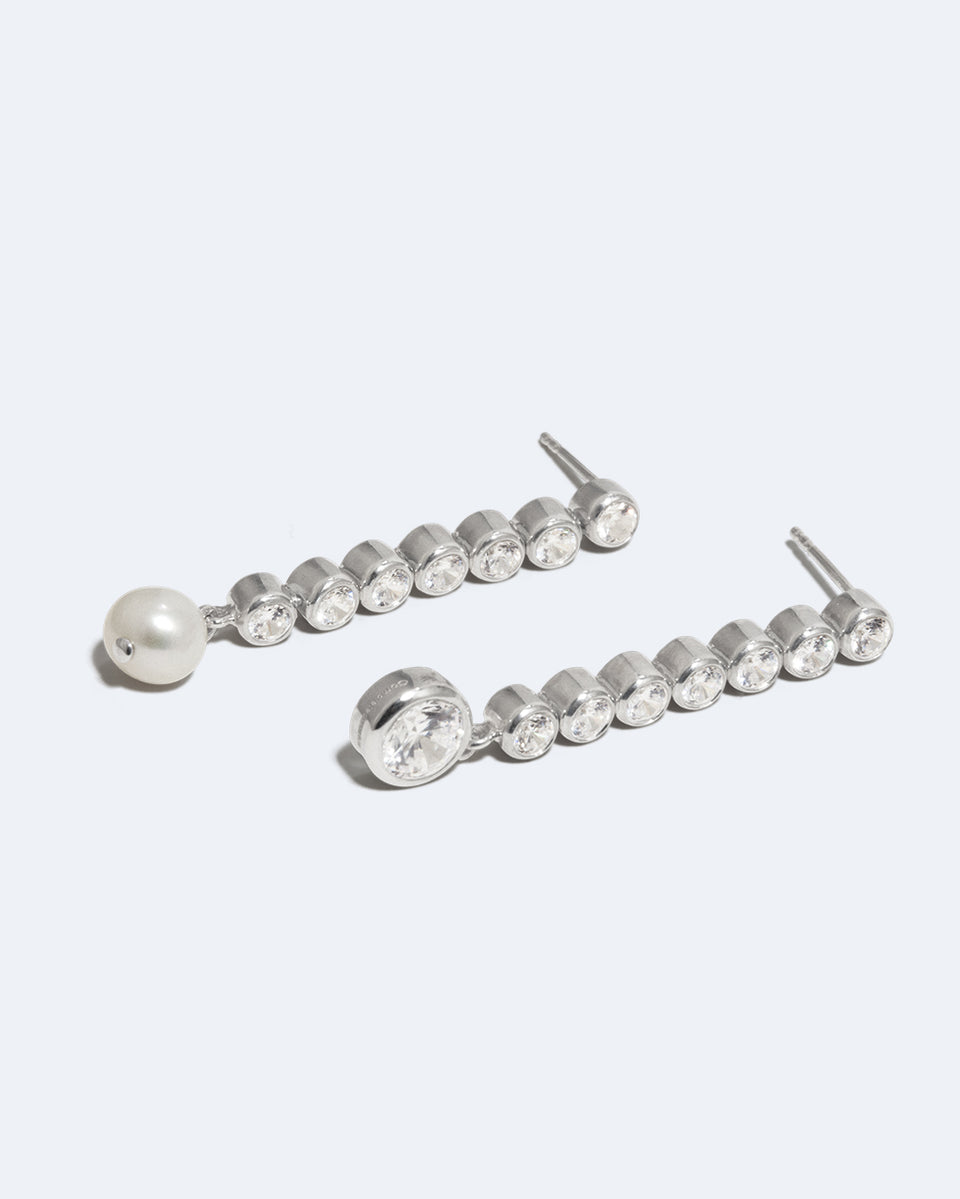 Multiply Zero by Zero and You Get Zero - Pearl and Zirconia Recycled Silver Earrings