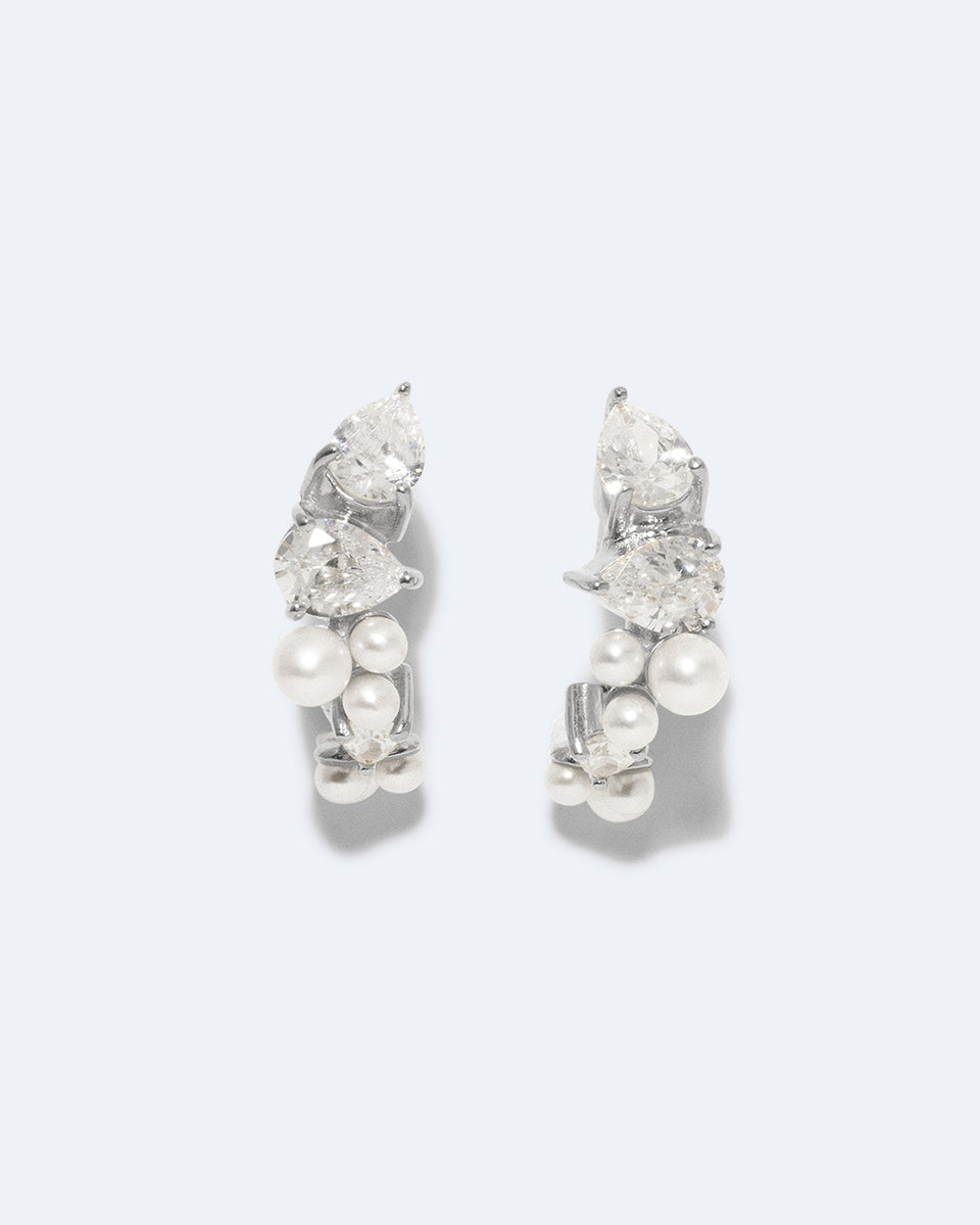 Chasing Shadows - Pearl and Zirconia Recycled Silver Earrings