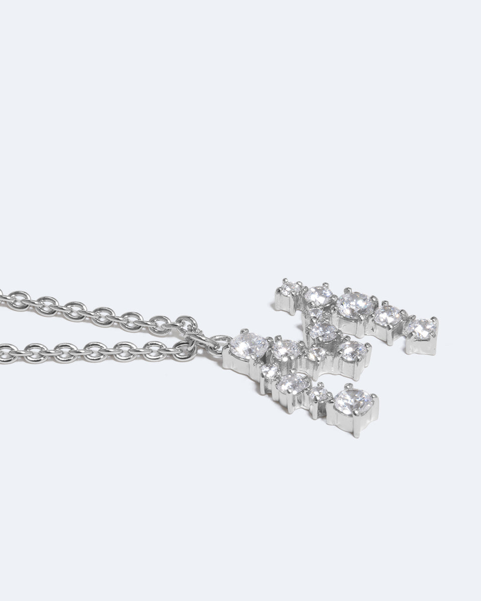 Glitchy M - Cubic Zirconia and Rhodium Plated Pendant