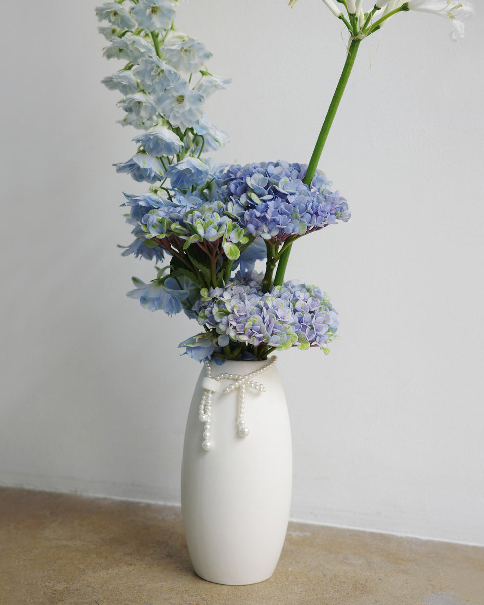Where Time Thins - Small Vase In Matte White w/ Faux Pearl
