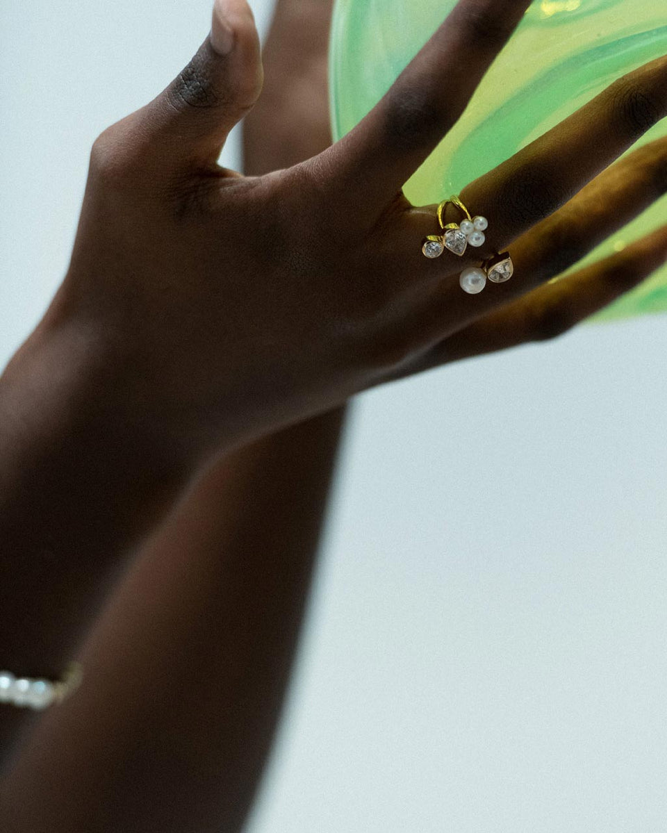 Chasing Shadows - Pearl and Zirconia Recycled Gold Vermeil Ring