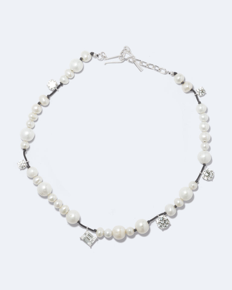 Série de petites perturbations - Collier en argent recyclé perle et zircone