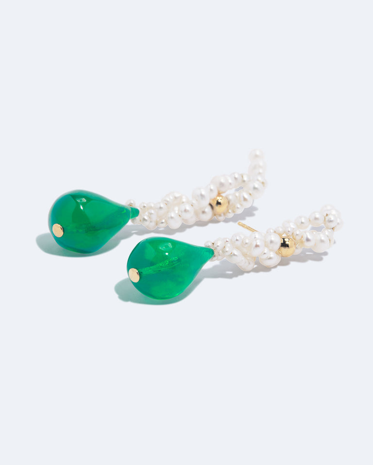 Gotcha - Pearl and Green Bio Resin Recycled Gold Vermeil Earrings
