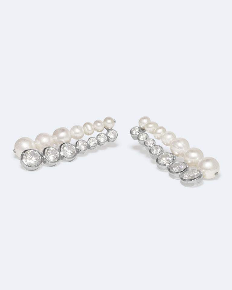 The Mirage - Pearl and Zirconia Recycled Silver Earrings