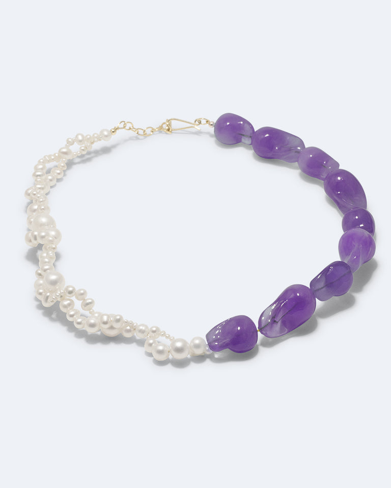 Parade of Possibilities II -  Pearl and Lilac Bio Resin Gold Plated Necklace