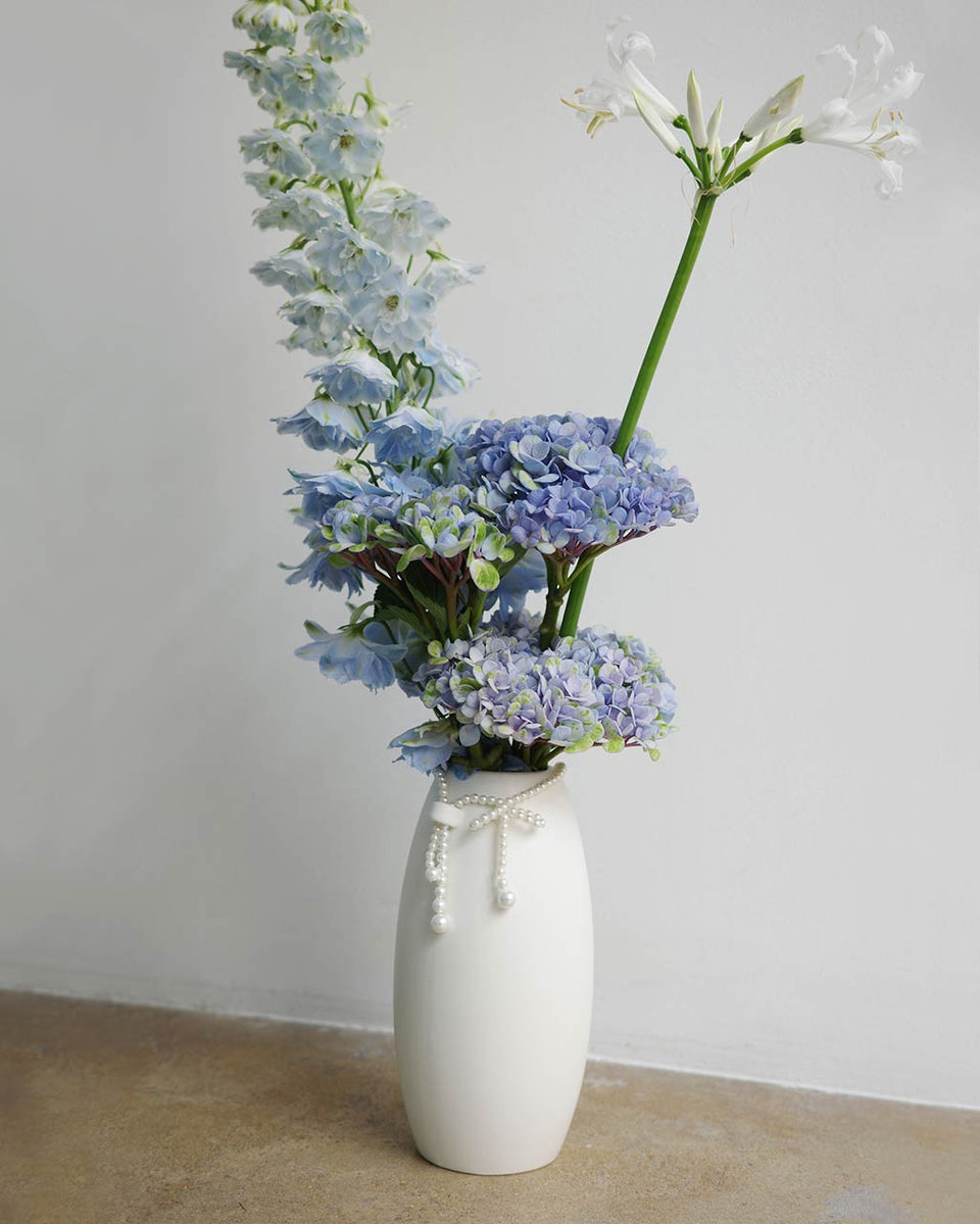 Where Time Thins - Small Vase In Matte White w/ Faux Pearl