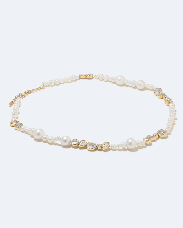 Glitch - Pearl and Zirconia Recycled Gold Vermeil Necklace