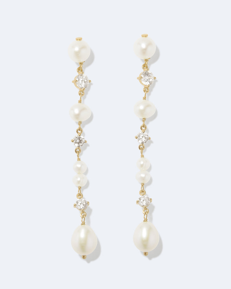 Moontide - Pearl and Zirconia Recycled Gold Vermeil Earrings