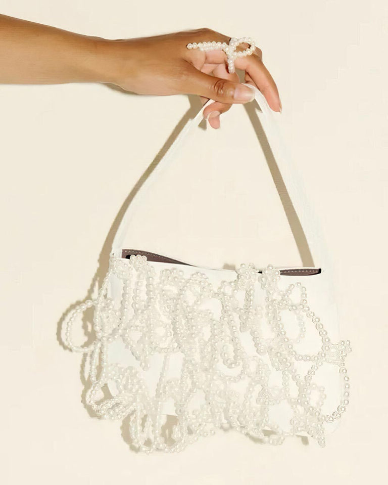 Le Sac à Main en Cuir Recyclé Blanc et Perlé - The Pearly Pearl