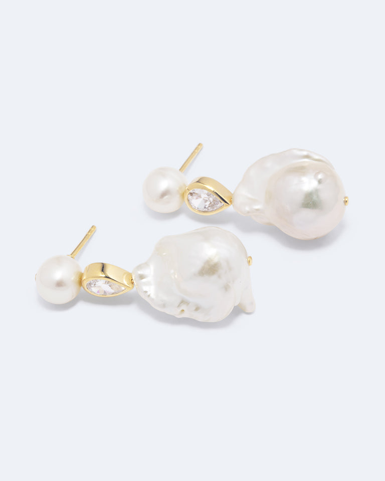 Pulp - Pearl and Zirconia Recycled Gold Vermeil Earrings