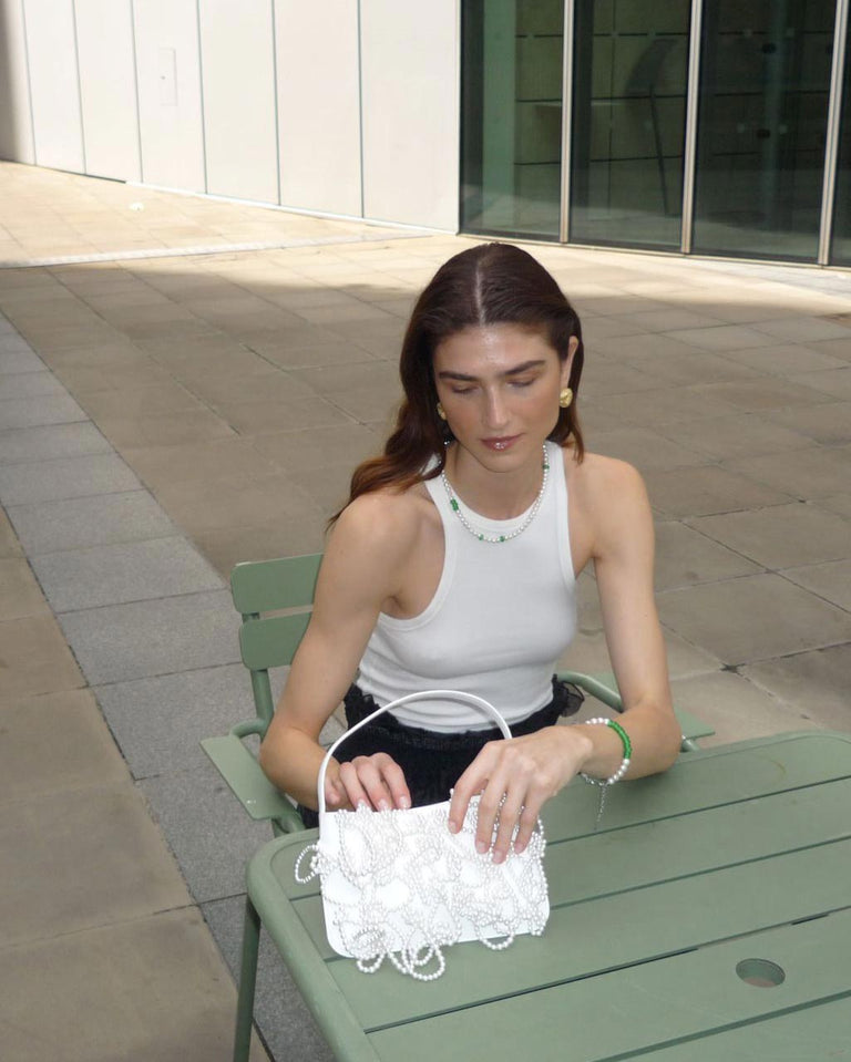 Le Sac à Main en Cuir Recyclé Blanc et Perlé - The Pearly Pearl