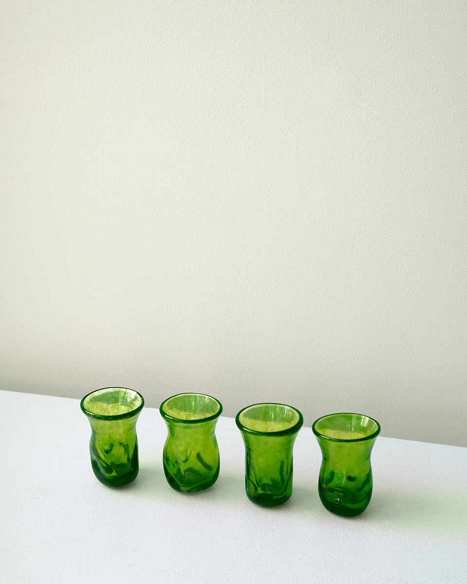 "Notsobig" Thaw - Set of 4 Recycled Tiny Glasses in Leaf Green