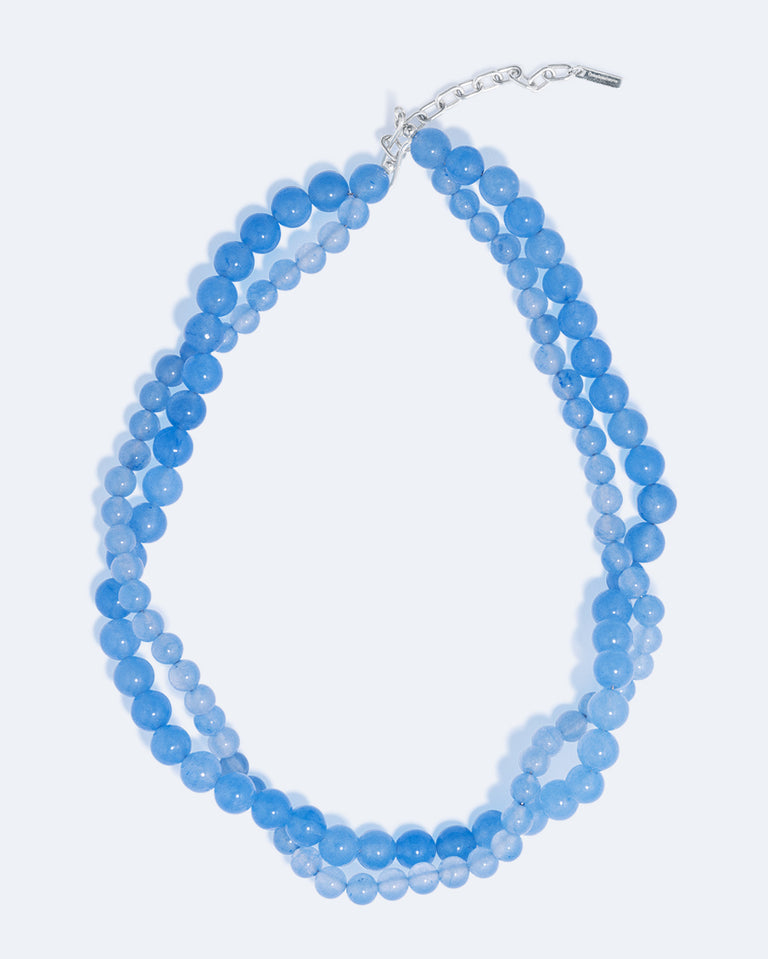 H90 - Collier en Agate bleue à dentelle et Argent recyclé