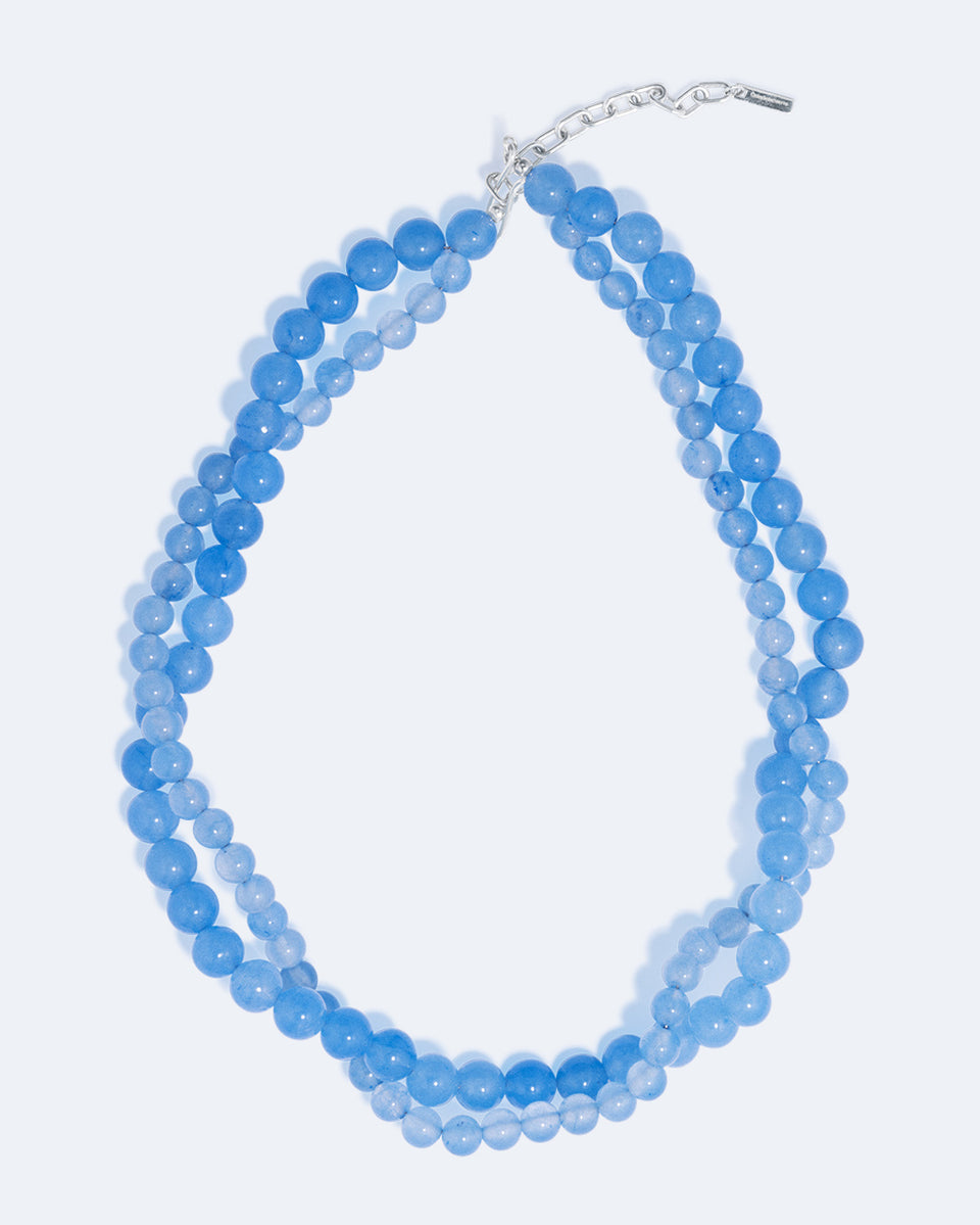 H90 - Collier en Agate bleue à dentelle et Argent recyclé