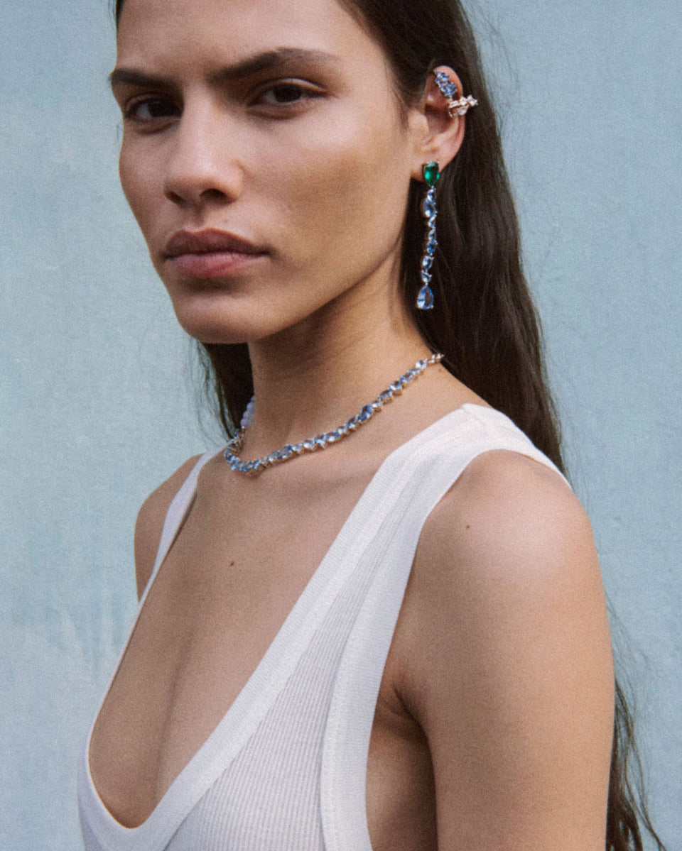 Bolt from the Blue - Synthetic Blue Spinel and Recycled Silver Ear Cuff